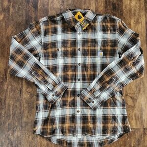 NWT Carhartt Men's Plaid Shirt - Brown and White Medium